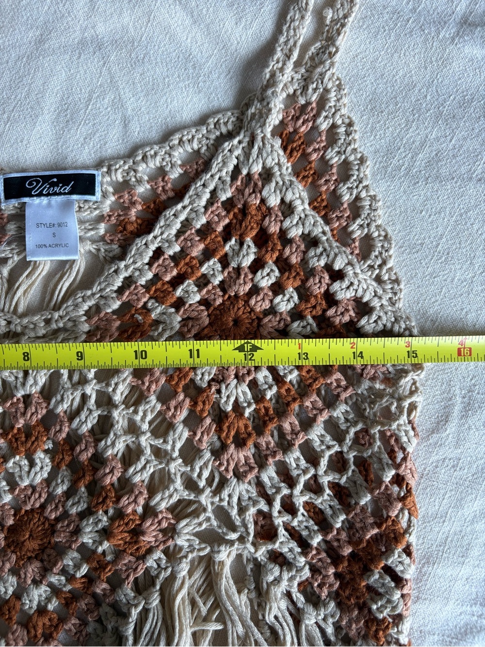 Vivid Crochet Fringe Top in Cream and Rust - Picture 4 of 4